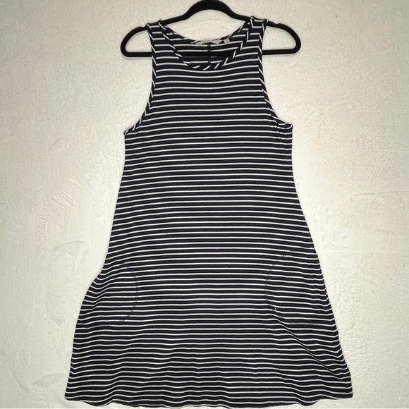 ATHLETA Womens Striped Swing Dress Oversized Navy Gray Size Medium - Picture 3 of 11